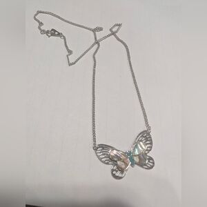 Silver Butterfly Pendant Necklace with Mother-of-Pearl Inlay
